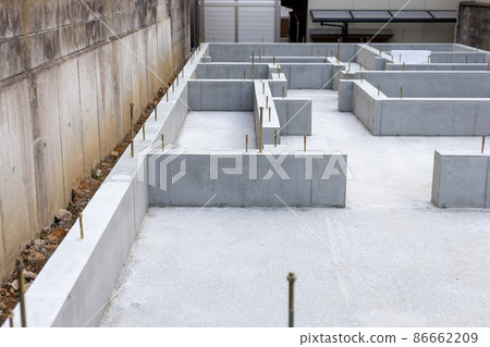 Foundation construction site for a newly built detached house Foundation construction site for a newly built detached house 86662209