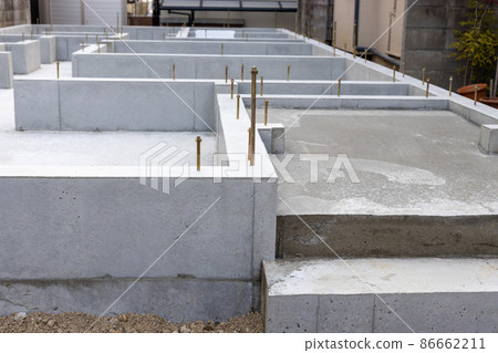 Foundation construction site for a newly built detached house Foundation construction site for a newly built detached house 86662211
