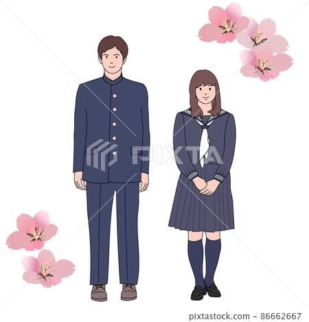 No background, high school girls, high school boys and cherry blossom materials No background, high school girls, high school boys and cherry blossom materials 86662667