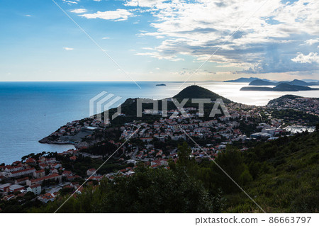 Urban Dubrovnik seen from the road to the summit of Mount Srđ in Croatia Urban Dubrovnik seen from the road to the summit of Mount Srđ in Croatia 86663797