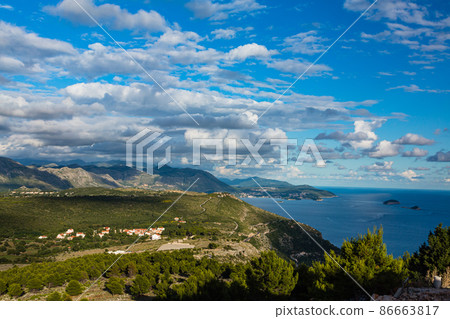 Scenery seen from the summit of Mount Srđ in Dubrovnik, Croatia Scenery seen from the summit of Mount Srđ in Dubrovnik, Croatia 86663817
