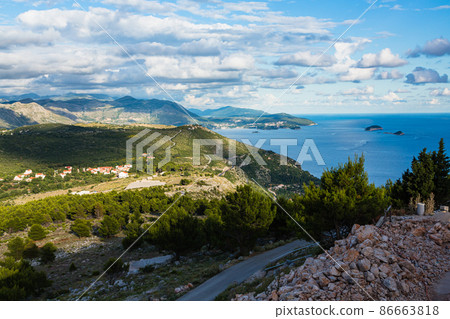 Scenery seen from the summit of Mount Srđ in Dubrovnik, Croatia Scenery seen from the summit of Mount Srđ in Dubrovnik, Croatia 86663818
