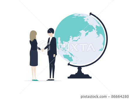 日本男性和白人女性從事全球工作的插圖素材 86664280