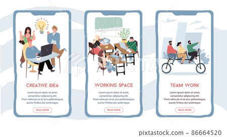 Cartoon flat characters on smartphone app screens,specialists search mobile online apps interface templates design set Cartoon flat characters on smartphone app screens,specialists search mobile online apps interface templates design set 86664520