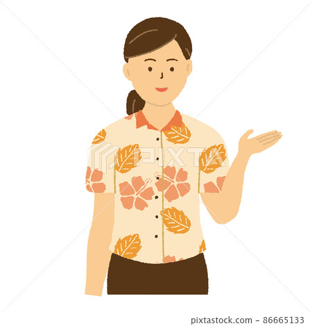 A young woman wearing Okinawa's Kariyushi shirt to guide A young woman wearing Okinawa's Kariyushi shirt to guide 86665133