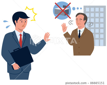 一位被改組的男性辦公室工作人員和解僱下屬的老闆的矢量圖 一位被改組的男性辦公室工作人員和解僱下屬的老闆的矢量圖 86665151