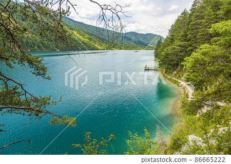 Picture of boat landing stage at lake Weissensee in Austria Picture of boat landing stage at lake Weissensee in Austria 86665222