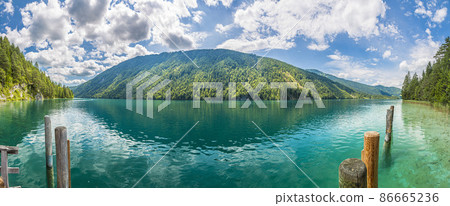 Panoramic view over lake Weissensee in Austria in summer during daytime 86665236