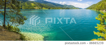 Panoramic view over lake Weissensee in Austria in summer during daytime 86665239