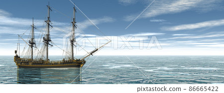 One Licorne ship on the water - 3D render One Licorne ship on the water - 3D render 86665422