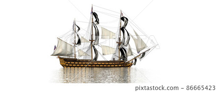 One HSM ancient ship on the water - 3D render 86665423