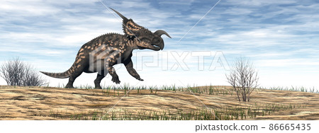 Einiosaurus dinosaur in the desert - 3D render 86665435
