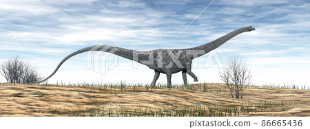 Diplodocus dinosaur in the desert - 3D render 86665436