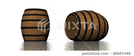 Two wooden antique brown barrel - 3D render Two wooden antique brown barrel - 3D render 86665446