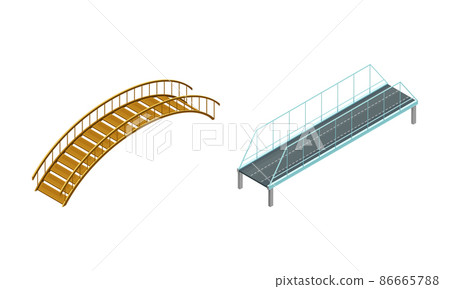 Fixed Bridge with Tie Rod and oated with Asphalt Isometric Vector Set 86665788
