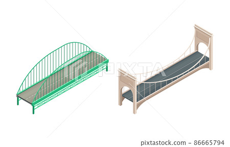 Fixed Bridge with Metal Tie Rod and oated with Asphalt Isometric Vector Set 86665794