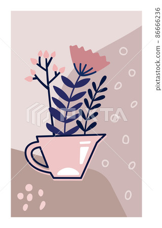Vector illustration of a flower arrangement in pastel colors. Flowers with vase and lettering composition. For Valentine's Day. Poster for the interior, postcard, congratulation. In hand drawn style Vector illustration of a flower arrangement in pastel colors. Flowers with vase and lettering composition. For Valentine's Day. Poster for the interior, postcard, congratulation. In hand drawn style 86666236
