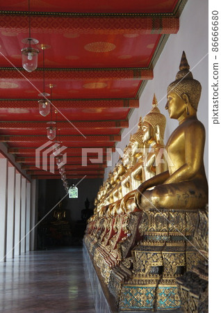 寺廟裡有一整排黃金打造的等身佛像 寺廟裡有一整排黃金打造的等身佛像 86666680