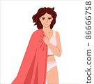 Sleepy tired woman holding blanket or plaid, suffering from insomnia, sleep disorder. Drowsiness and sleepiness. Cartoon character. Vector hand drawn flat illustration. 86666758