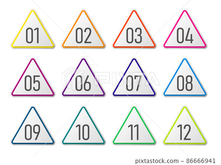 可用於信息圖表的 1 到 12 數字三角形圖標集 86666941