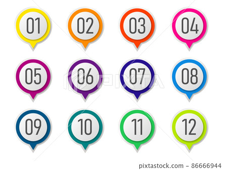 可用於信息圖表的 1 到 12 數字圓形箭頭圖標集 可用於信息圖表的 1 到 12 數字圓形箭頭圖標集 86666944