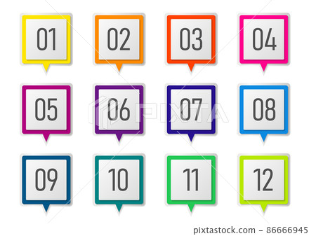 1 to 12 number square arrow icon set that can be used for infographics 86666945
