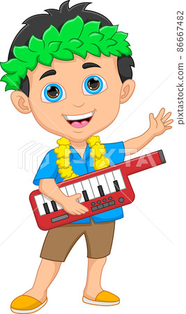 happy boy playing synthesizer vector 86667482