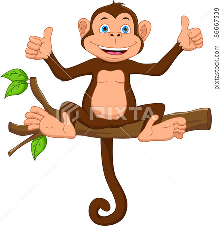 cartoon monkey on the tree and thumbs up cartoon monkey on the tree and thumbs up 86667539