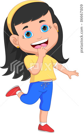 happy little girl cartoon on white background happy little girl cartoon on white background 86667809