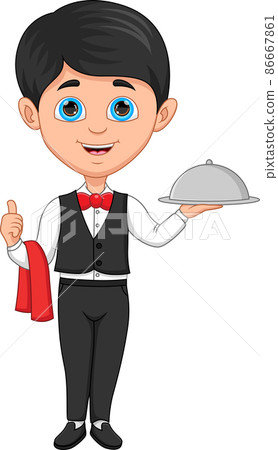 boy waiter carrying a tray of food 86667861