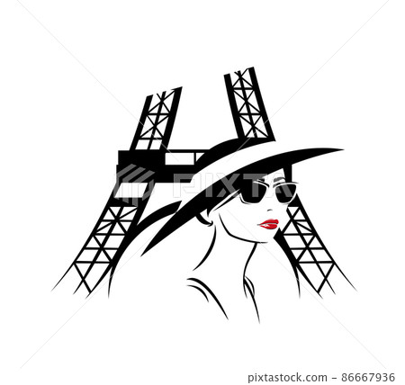 elegant woman wearing sunglasses and hat by eiffel tower - fashion in Paris vector portrait elegant woman wearing sunglasses and hat by eiffel tower - fashion in Paris vector portrait 86667936