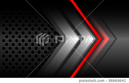 Abstract red light neon grey metal arrow direction geometric with circle mesh technology futuristic design modern background vector 86668642
