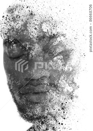 Paintography. A portrait of a man combined with various ink splashes. 86668706