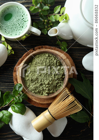 Concept of japanese tea with matcha on wooden table Concept of japanese tea with matcha on wooden table 86668832