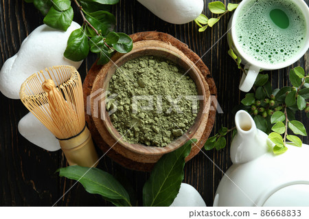 Concept of japanese tea with matcha on wooden table Concept of japanese tea with matcha on wooden table 86668833