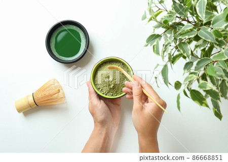 Concept of japanese tea with matcha on white background 86668851