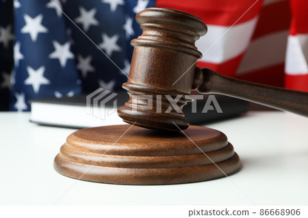 American law concept with judge gavel on white table 86668906