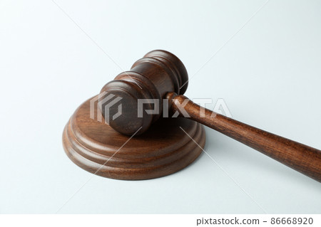 Wooden judge gavel on white background, close up 86668920