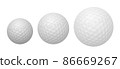 Golf ball isolated on white background, full depth of field, clipping path. Traditional white golf ball for sport. 3D rendering  86669267
