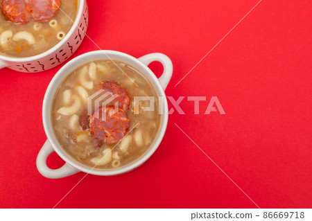typical portuguese soup with smoked sausages and meat typical portuguese soup with smoked sausages and meat 86669718