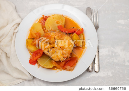 typical portuguese fish stew on white plate typical portuguese fish stew on white plate 86669766