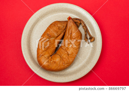 typical portuguese smoked sausage Farinheira on the dish typical portuguese smoked sausage Farinheira on the dish 86669797