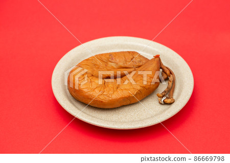 typical portuguese smoked sausage Farinheira on the dish typical portuguese smoked sausage Farinheira on the dish 86669798