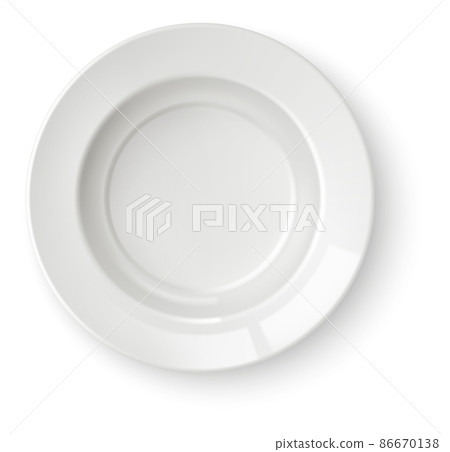 Round dinner plate mockup. White clean realistic dish Round dinner plate mockup. White clean realistic dish 86670138