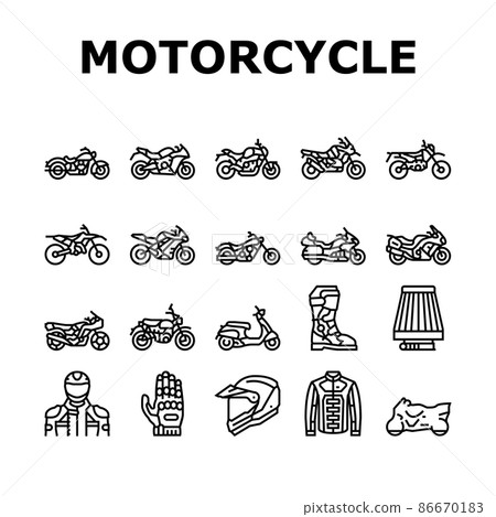 Motorcycle Bike Transport Types Icons Set Vector 86670183