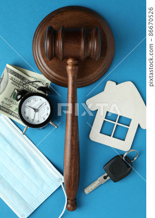 Law concept with judge gavel on blue background Law concept with judge gavel on blue background 86670526