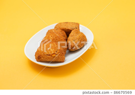 typical portuguese meat and sausages stew in dish 86670569