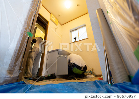 Home remodeling washroom demolition work 86670957