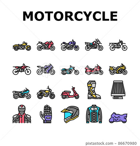 Motorcycle Bike Transport Types Icons Set Vector 86670980