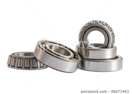 Ball bearing stainless metal roller for machine industrial, angular contact isolated on white background. 86671463